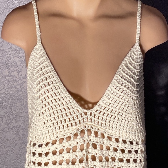 URBAN OUTFITTERS - dress: cream open knit strappy mini w sheer bottom - L - Picture 3 of 16